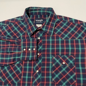 Wrangler Western Plaid Pearl Snap long‎ Sleeve Shirt Size 18x36 Tall